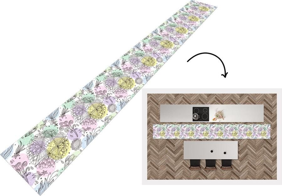 KitchenYeah Keukenloper Keukenmat Meiden Bloemen Sterretjes Patronen 480x60 cm Keuken vloerkleed