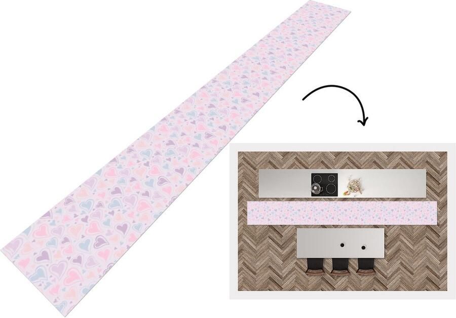 KitchenYeah Keukenloper Keukenmat Meiden Hartjes Patronen 480x60 cm Keuken vloerkleed