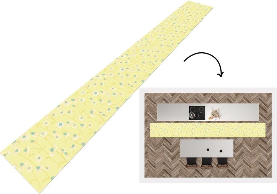 KitchenYeah Keukenloper Keukenmat Meiden Kamille Bloemen Patronen 400x50 cm Keuken vloerkleed