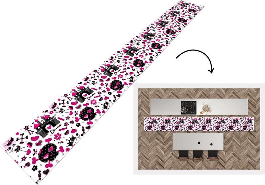 KitchenYeah Keukenloper Keukenmat Meiden Kroon Hart Patronen 400x50 cm Keuken vloerkleed