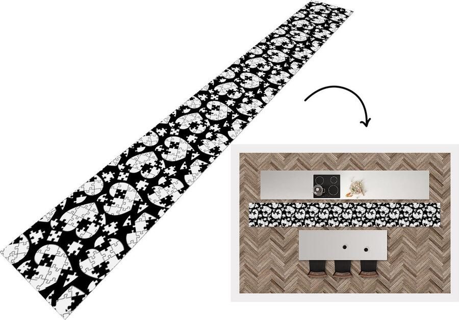 KitchenYeah Keukenloper Keukenmat Meiden Puzzel Hart Patronen 480x60 cm Keuken vloerkleed