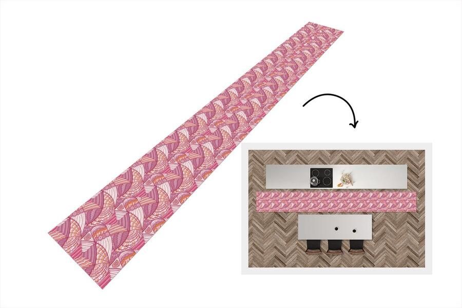 KitchenYeah Keukenloper Keukenmat Meiden Veren Roze Patronen 400x50 cm Keuken vloerkleed