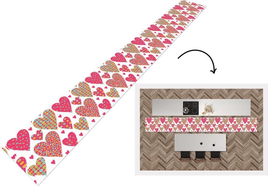 KitchenYeah Keukenloper Keukenmat Meisje Hart Love Patronen 480x60 cm Keuken vloerkleed