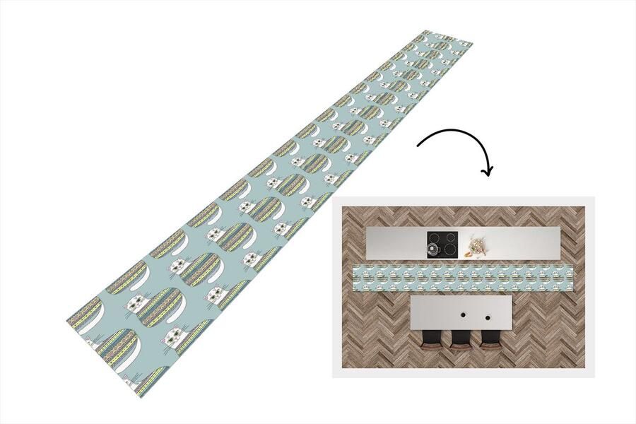 KitchenYeah Keukenloper Keukenmat Meisje Katten Trui Patronen 400x50 cm Keuken vloerkleed