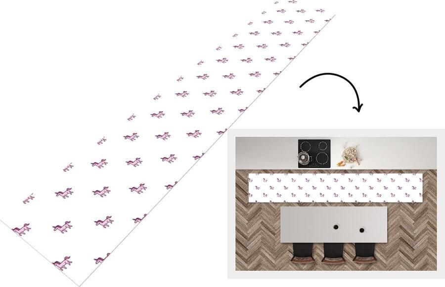 KitchenYeah Keukenloper Keukenmat Meisje Unicorn Roze Patronen 360x60 cm Keuken vloerkleed