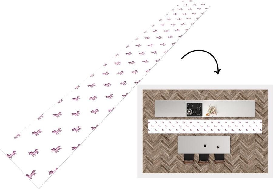 KitchenYeah Keukenloper Keukenmat Meisje Unicorn Roze Patronen 400x50 cm Keuken vloerkleed