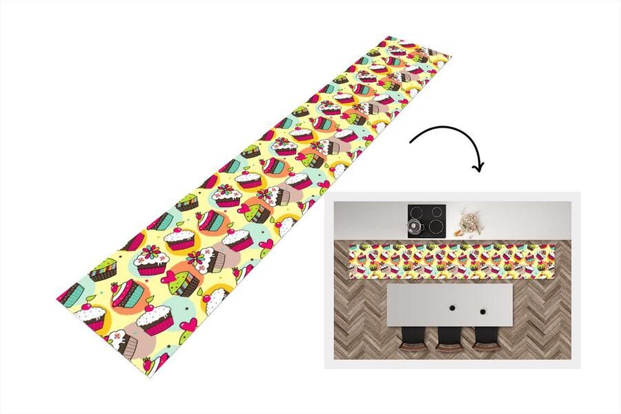 KitchenYeah Keukenloper Keukenmat Meisjes Cupcake Patronen 360x60 cm Keuken vloerkleed