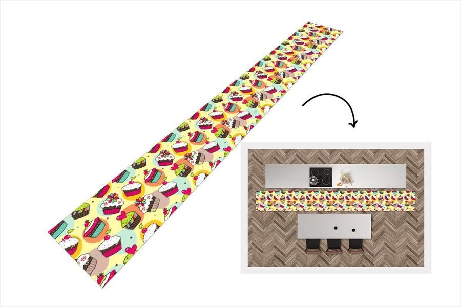 KitchenYeah Keukenloper Keukenmat Meisjes Cupcake Patronen 400x50 cm Keuken vloerkleed