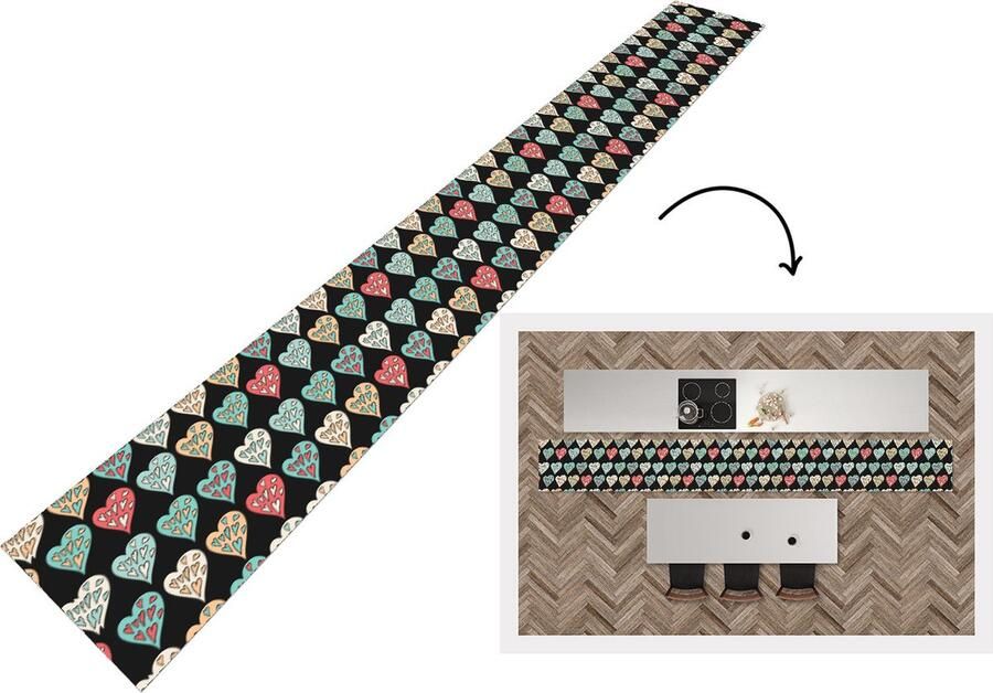 KitchenYeah Keukenloper Keukenmat Meisjes Hart Hartjes Patronen 400x50 cm Keuken vloerkleed