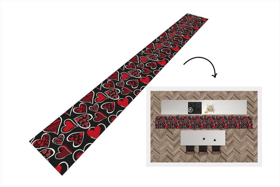 KitchenYeah Keukenloper Keukenmat Meisjes Hart Liefde Patronen 400x50 cm Keuken vloerkleed