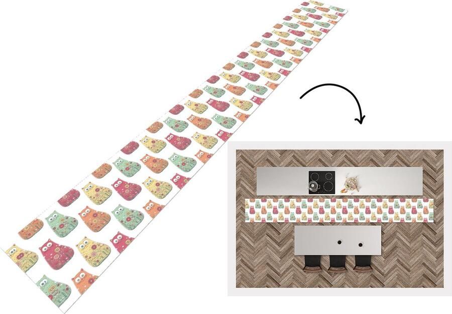 KitchenYeah Keukenloper Keukenmat Meisjes Kat Bloemen Patronen 400x50 cm Keuken vloerkleed