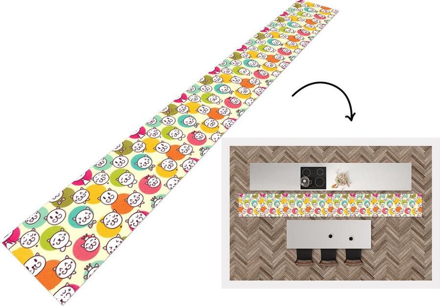 KitchenYeah Keukenloper Keukenmat Meisjes Kat Kroon Patronen 480x60 cm Keuken vloerkleed