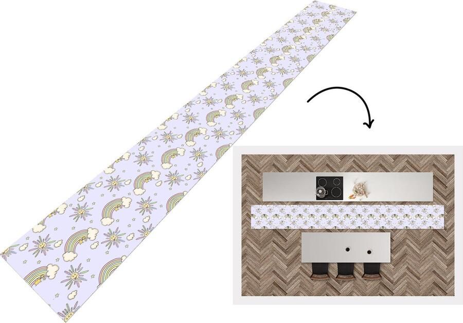 KitchenYeah Keukenloper Keukenmat Meisjes Regenboog Zon Patronen 480x60 cm Keuken vloerkleed