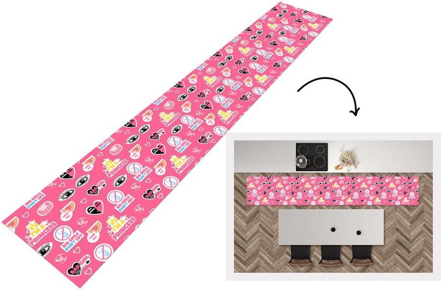 KitchenYeah Keukenloper Keukenmat Meisjes Roze Prinses Patroon 360x60 cm Keuken vloerkleed