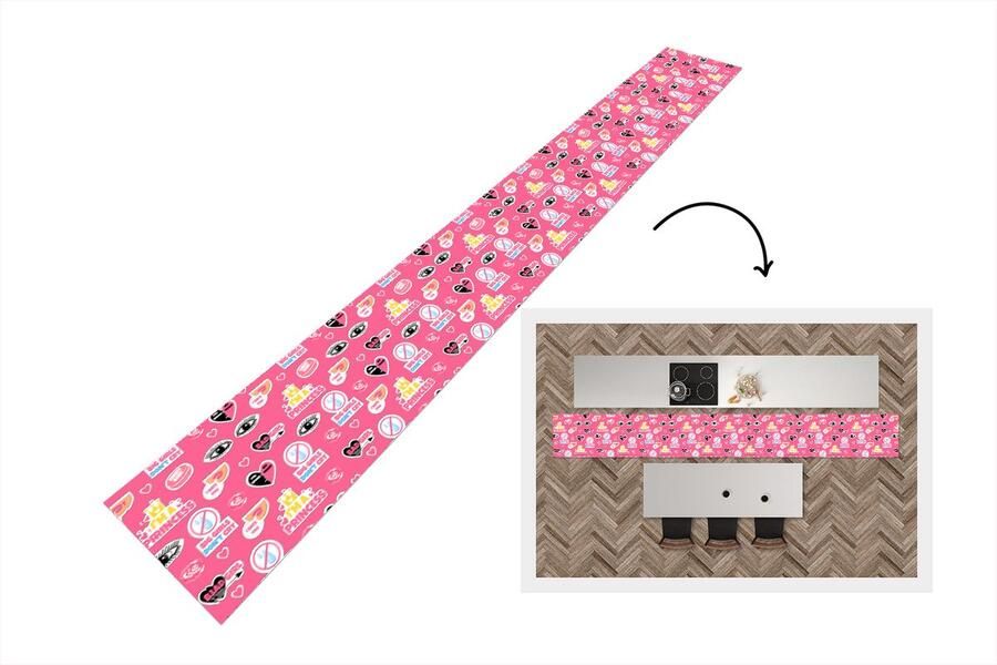 KitchenYeah Keukenloper Keukenmat Meisjes Roze Prinses Patroon 480x60 cm Keuken vloerkleed