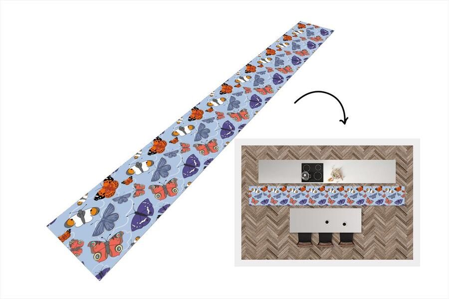 KitchenYeah Keukenloper Keukenmat Meisjes Vlinder Oranje Patronen 400x50 cm Keuken vloerkleed