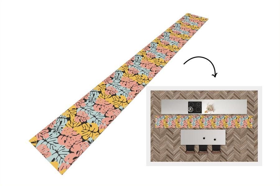 KitchenYeah Keukenloper Keukenmat Monstera Hawaii Design Pastel 400x50 cm Keuken vloerkleed