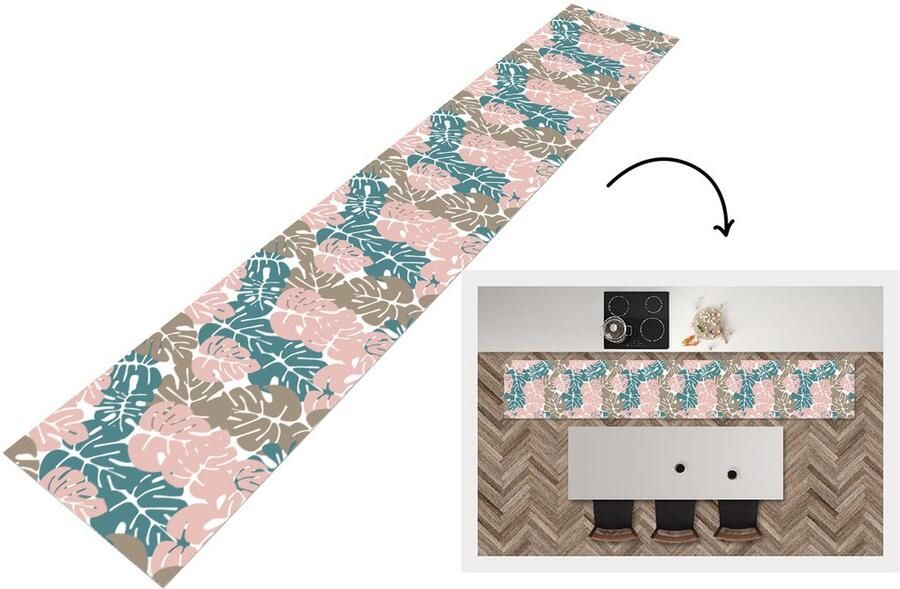 KitchenYeah Keukenloper Keukenmat Monstera Jungle Patronen Pastel Bladeren 360x60 cm Keuken vloerkleed