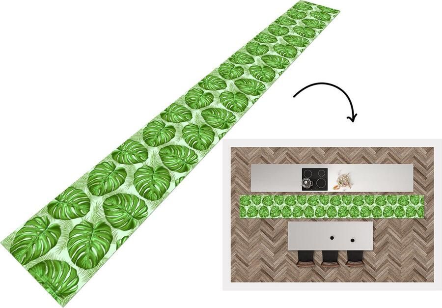 KitchenYeah Keukenloper Keukenmat Monstera Palmblad Patronen 480x60 cm Keuken vloerkleed
