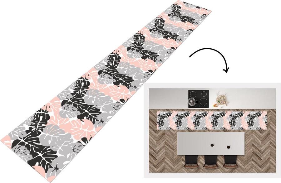 KitchenYeah Keukenloper Keukenmat Monstera Pastel Patronen Bladeren 360x60 cm Keuken vloerkleed
