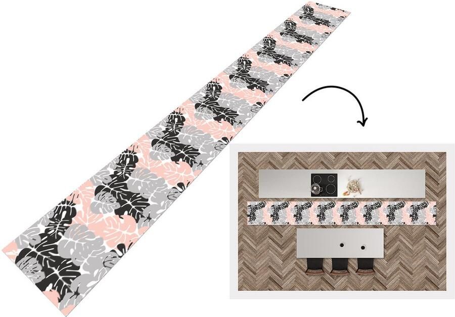 KitchenYeah Keukenloper Keukenmat Monstera Pastel Patronen Bladeren 400x50 cm Keuken vloerkleed