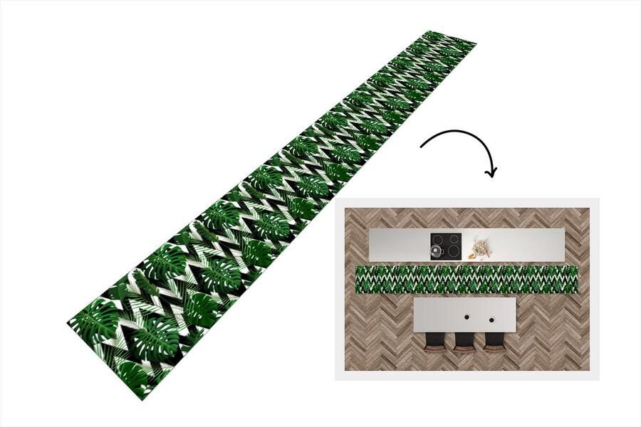 KitchenYeah Keukenloper Keukenmat Monstera Zwart Wit Patronen 400x50 cm Keuken vloerkleed
