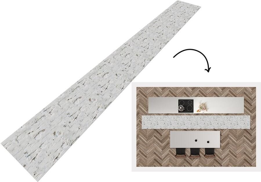 KitchenYeah Keukenloper Keukenmat Muur Antiek Gips Patronen 480x60 cm Keuken vloerkleed