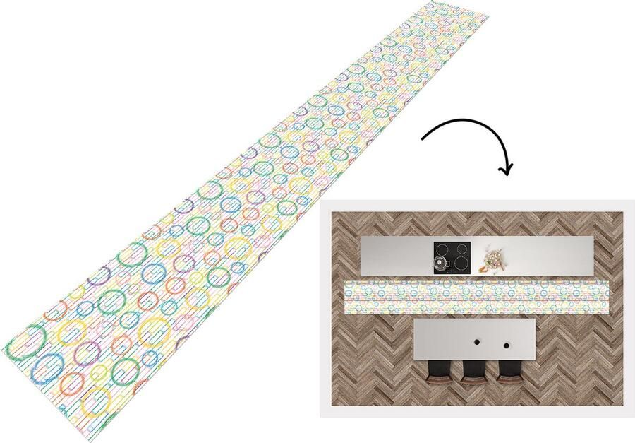 KitchenYeah Keukenloper Keukenmat Muur Cirkel Patronen 480x60 cm Keuken vloerkleed