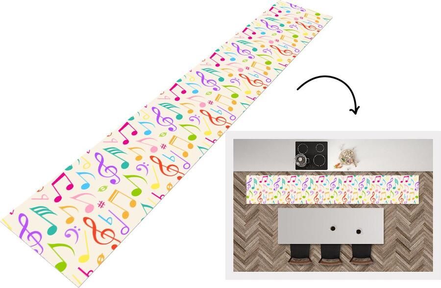 KitchenYeah Keukenloper Loper keuken Muziek Patronen Regenboog 300x50 cm Keukenloper vinyl