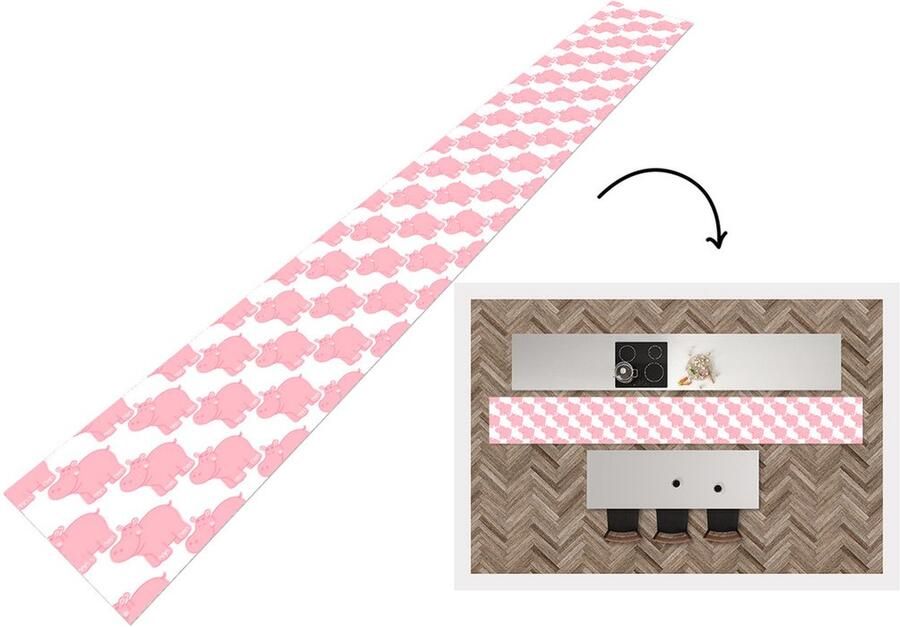 KitchenYeah Keukenloper Keukenmat Nijlpaard Roze Meisje Kind Patronen 400x50 cm Keuken vloerkleed