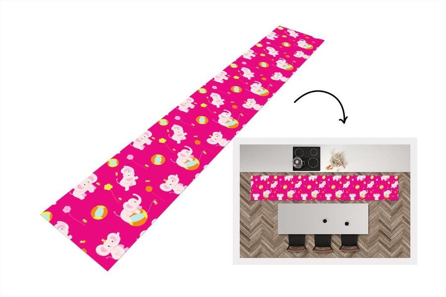 KitchenYeah Keukenloper Loper keuken Olifant Bloemen Patronen 300x50 cm Keukenloper vinyl