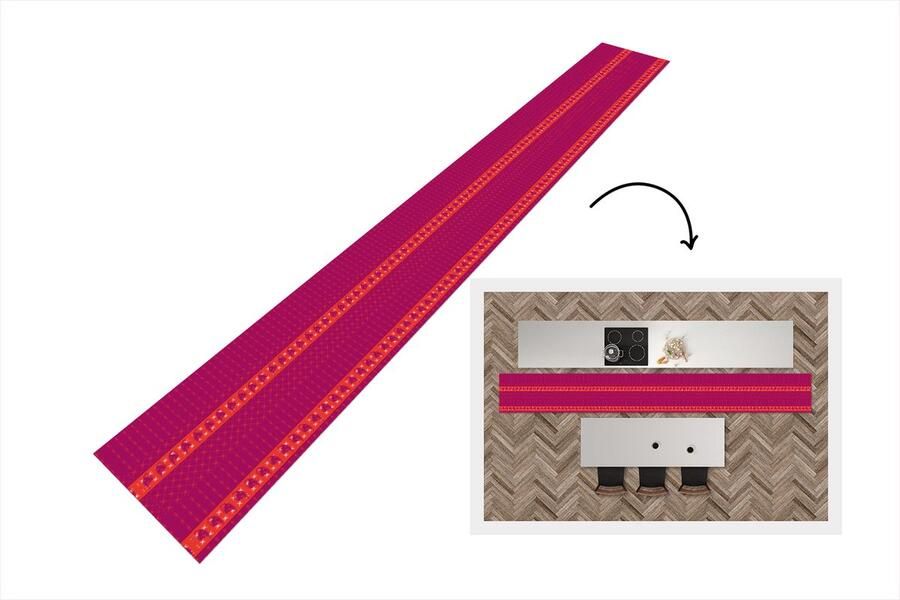 KitchenYeah Keukenloper Keukenmat Olifant Design Roze 480x60 cm Keuken vloerkleed