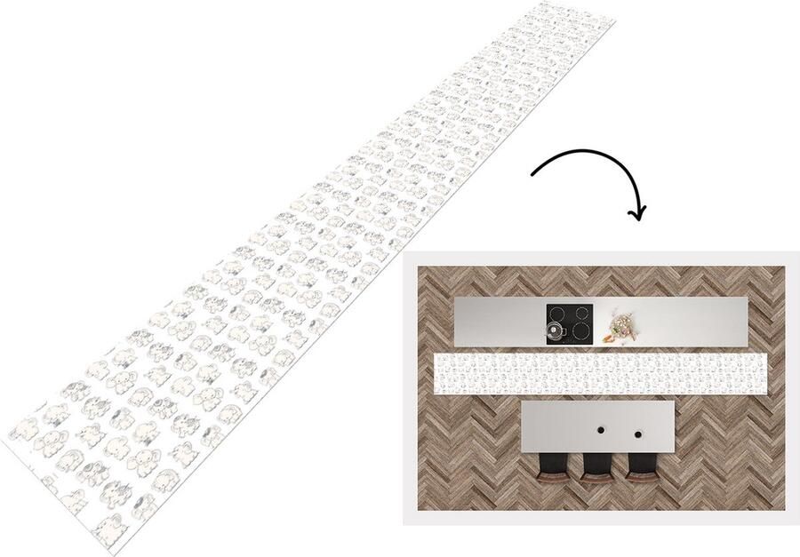 KitchenYeah Keukenloper Keukenmat Olifant Patroon Baby 480x60 cm Keuken vloerkleed