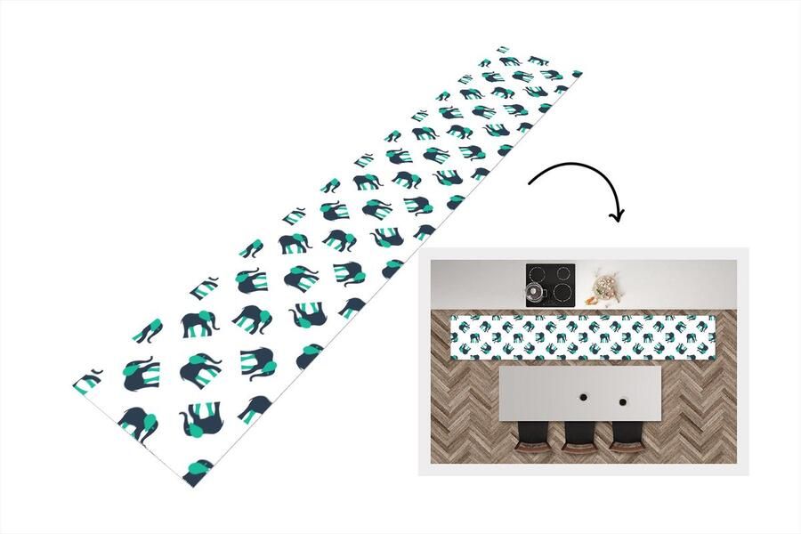 KitchenYeah Keukenloper Loper keuken Olifant Patroon Groen 300x50 cm Keukenloper vinyl