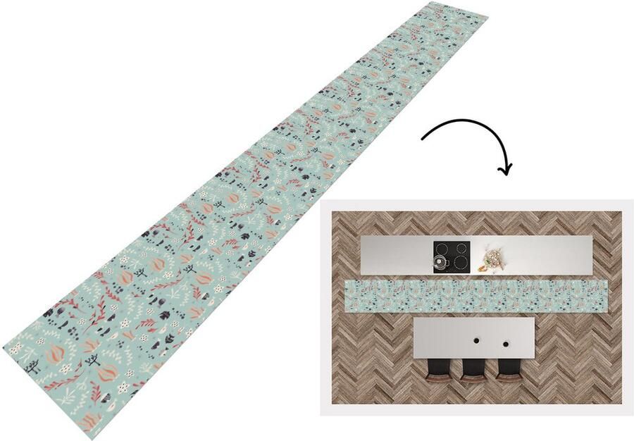 KitchenYeah Keukenloper Keukenmat Onderwater Planten Zeedieren Patroon 400x50 cm Keuken vloerkleed