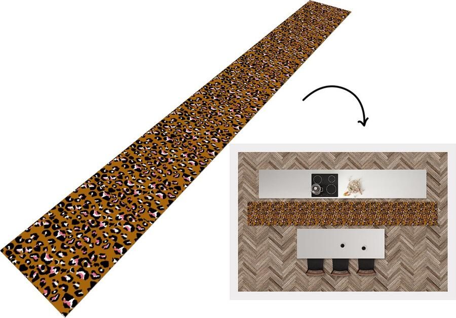 KitchenYeah Keukenloper Keukenmat Panter Design Roze Bruin Patronen 480x60 cm Keuken vloerkleed