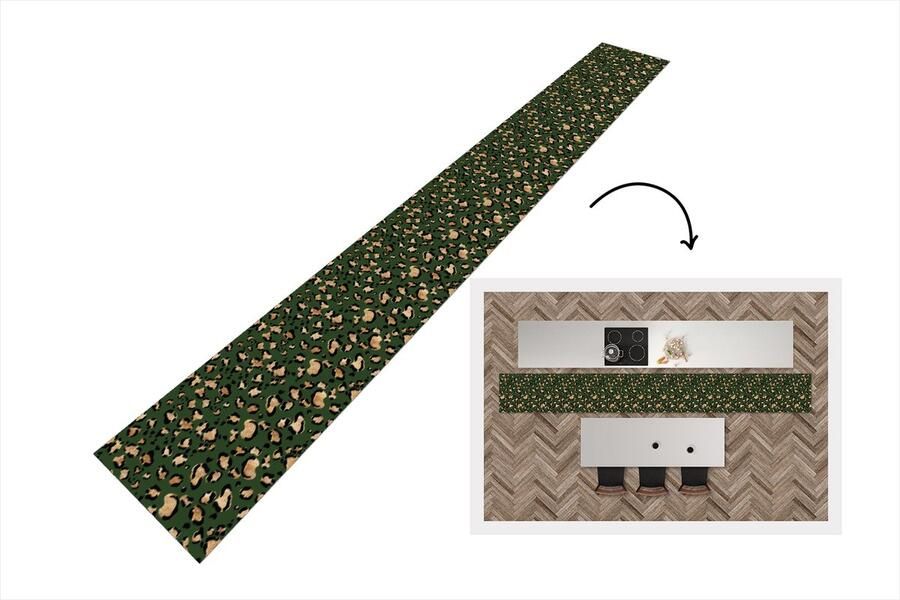 KitchenYeah Keukenloper Keukenmat Panter Goud Patronen Luxe 400x50 cm Keuken vloerkleed