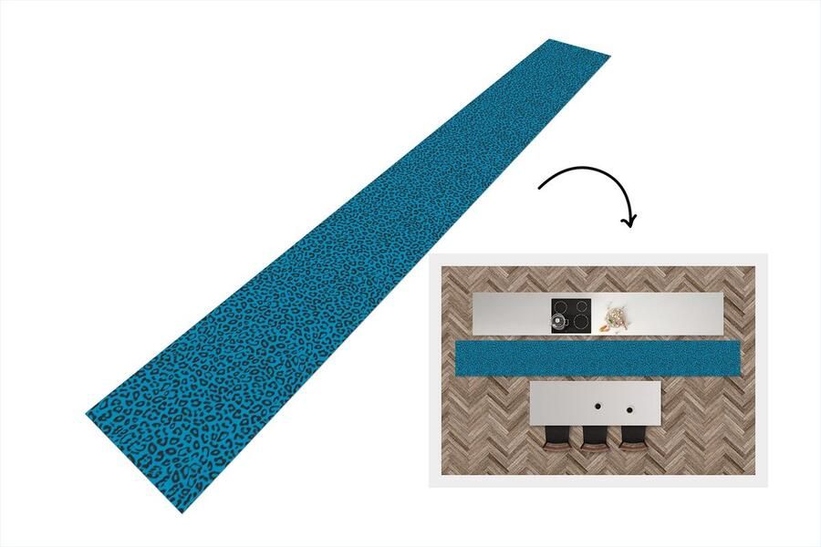 KitchenYeah Keukenloper Keukenmat Panterprint Blauw Design Dieren 400x50 cm Keuken vloerkleed