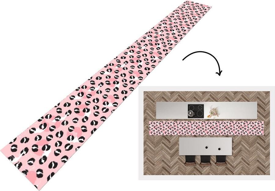 KitchenYeah Keukenloper Keukenmat Panterprint Deren Design Roze 400x50 cm Keuken vloerkleed