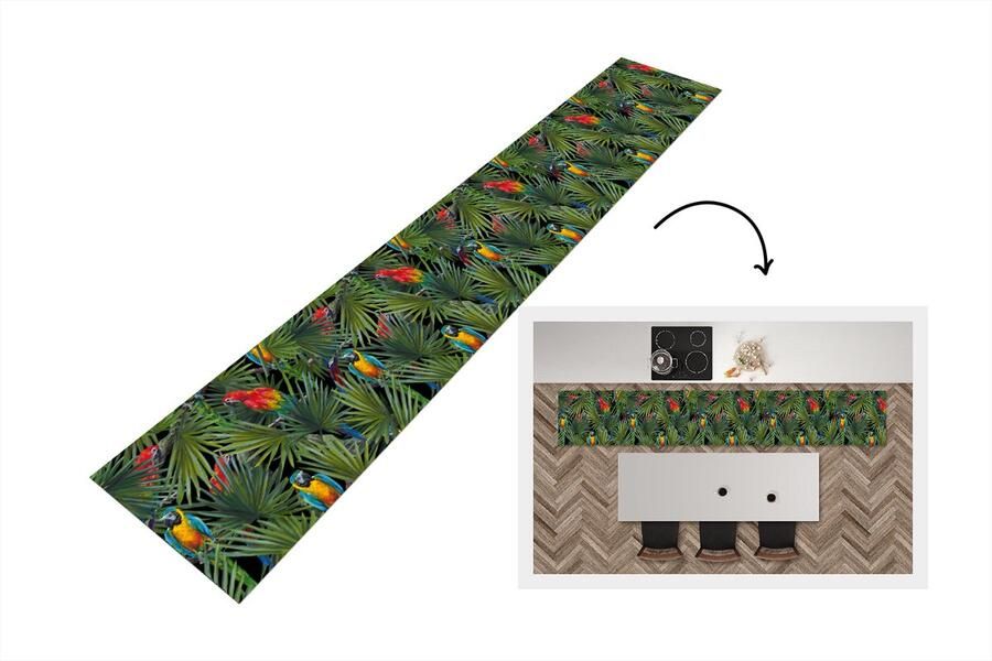 KitchenYeah Keukenloper Loper keuken Papegaai Jungle Patronen 300x50 cm Keukenloper vinyl
