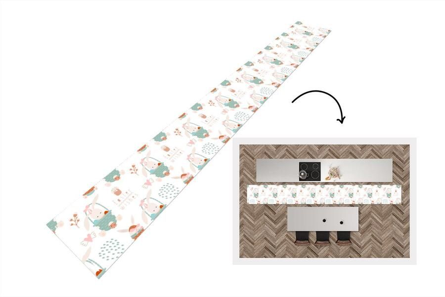 KitchenYeah Keukenloper Keukenmat Pasen Patroon Paasmand 480x60 cm Keuken vloerkleed