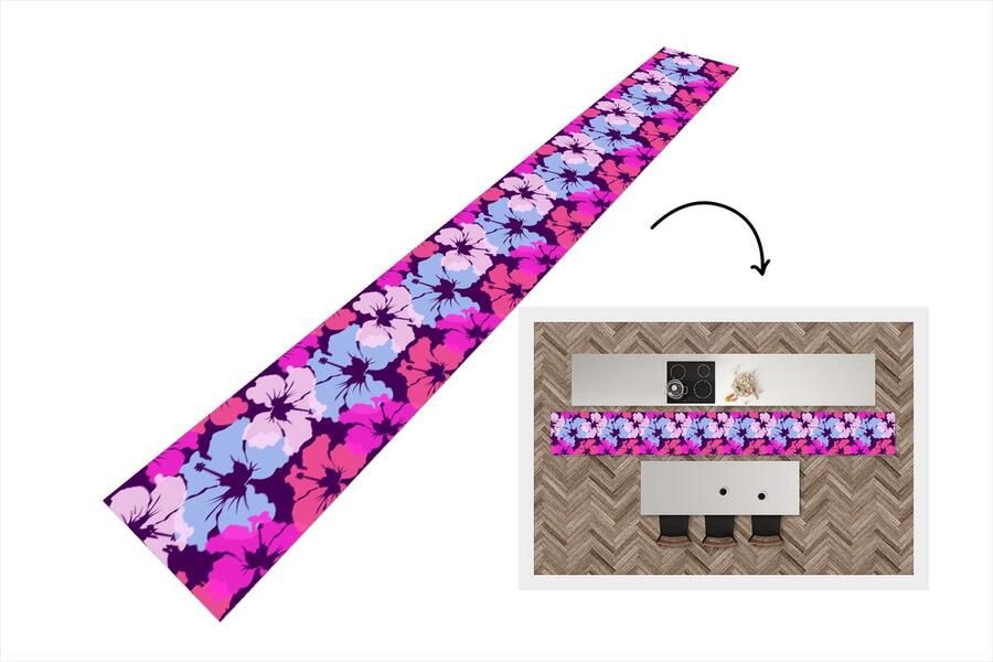 KitchenYeah Keukenloper Keukenmat Pastel Hibiscus Bloem Hawaii Design 480x60 cm Keuken vloerkleed