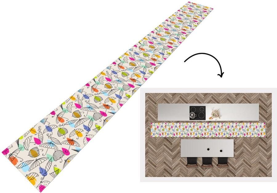 KitchenYeah Keukenloper Keukenmat Pastel Paraplu Patronen 400x50 cm Keuken vloerkleed