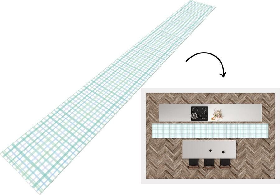 KitchenYeah Keukenloper Keukenmat Pastel Patronen Blauw 400x50 cm Keuken vloerkleed