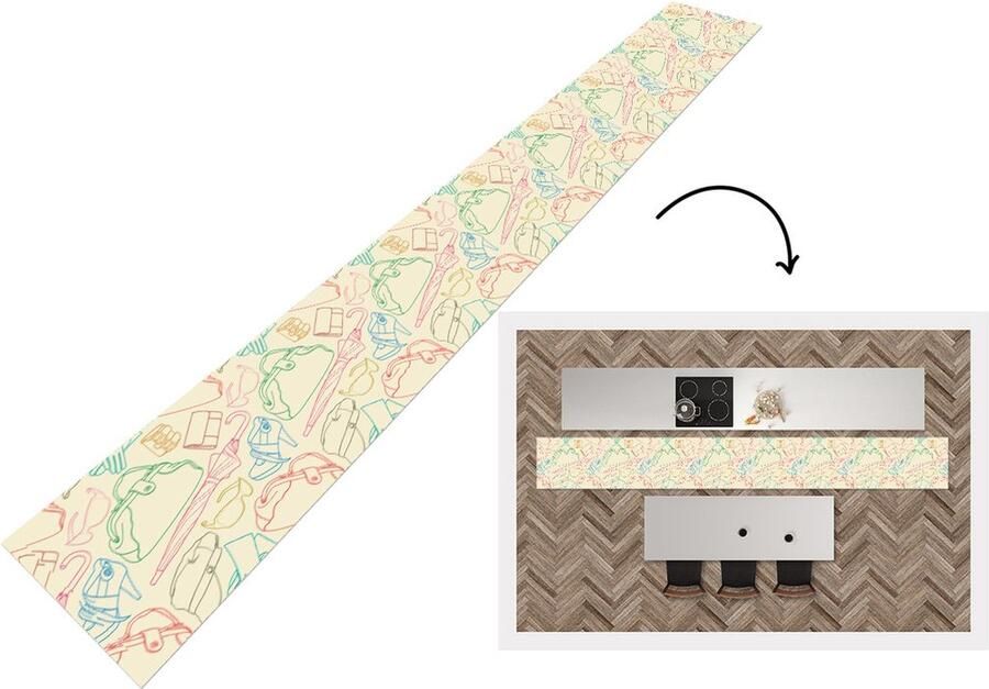 KitchenYeah Keukenloper Keukenmat Pastel Tas Kleren Patronen 480x60 cm Keuken vloerkleed