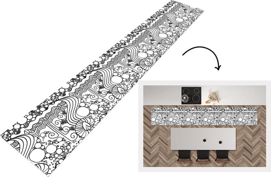 KitchenYeah Keukenloper Keukenmat Patronen Abstract Line Art Zwart Wit 360x60 cm Keuken vloerkleed