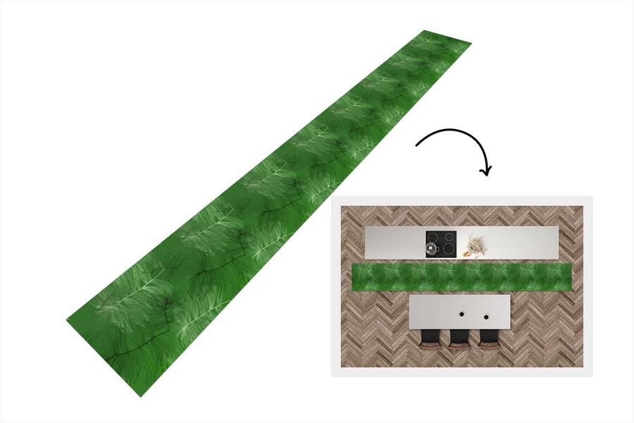 KitchenYeah Keukenloper Keukenmat Patronen Bladeren Groen 400x50 cm Keuken vloerkleed