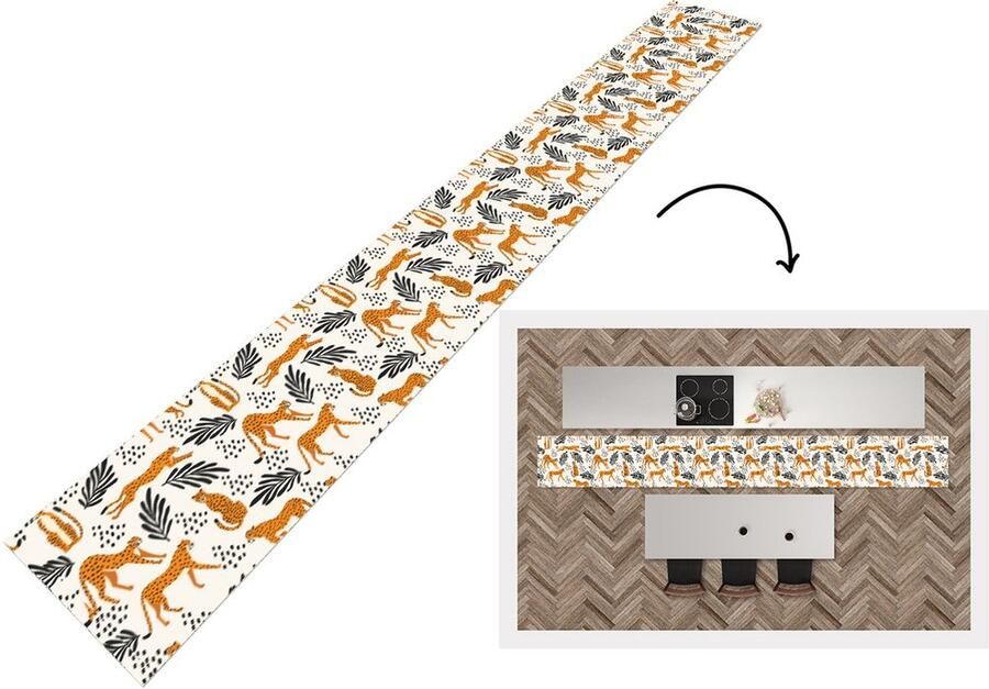 KitchenYeah Keukenloper Keukenmat Patronen Bladeren Jachtluipaard 400x50 cm Keuken vloerkleed
