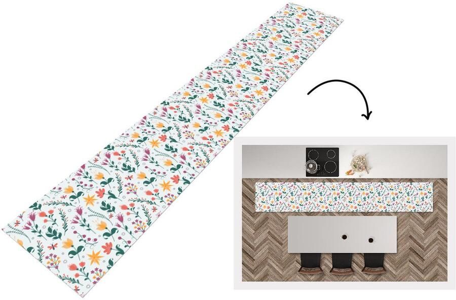 KitchenYeah Keukenloper Keukenmat Patronen Bloemen Bladeren 360x60 cm Keuken vloerkleed