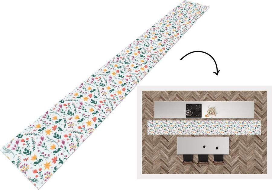 KitchenYeah Keukenloper Keukenmat Patronen Bloemen Bladeren 400x50 cm Keuken vloerkleed